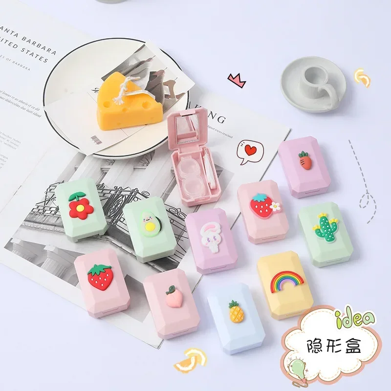 Square Cartoon Myopia Contact Lens Case Cute Double Case Contact Lens Storage Companion Box Mini Portable Care Box