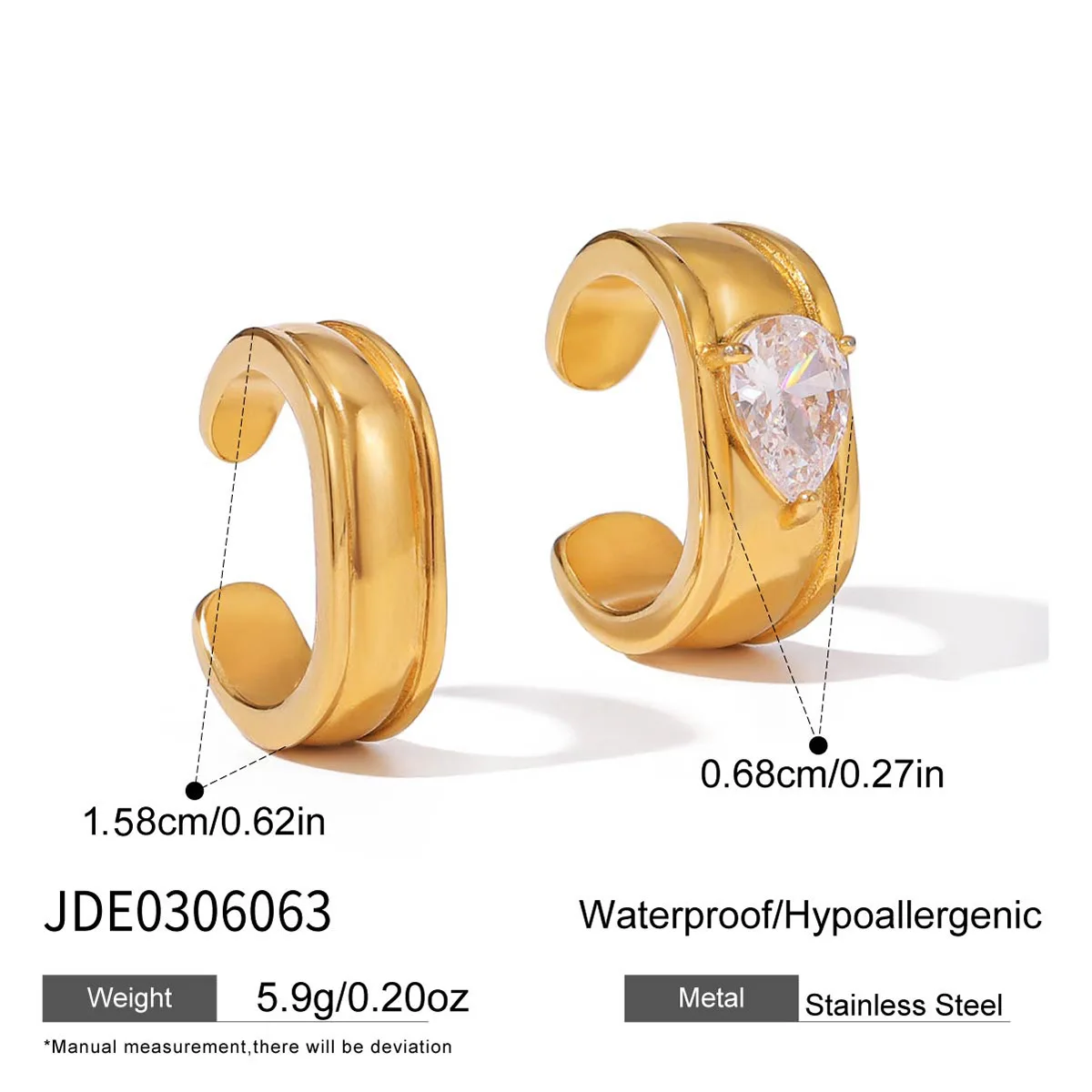 

Delicate Cubic Zirconia Earrings For Women 18K Gold Plated Stainless Steel Clip Earrings Simple Fashion Jewelry Gift