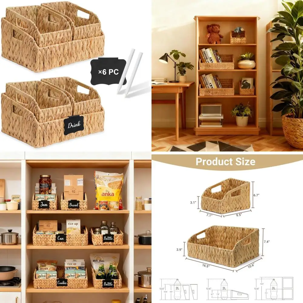

Organizing Wicker Baskets with Handles, Natural Storage Bins for Pantry, Set of 3 Handwoven Baskets