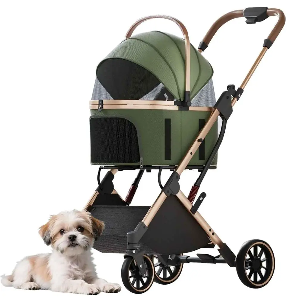 

Вездеходная коляска 3-в-1 для собак и кошек с ремнем безопасности для хранения и ремнем безопасности, зеленая