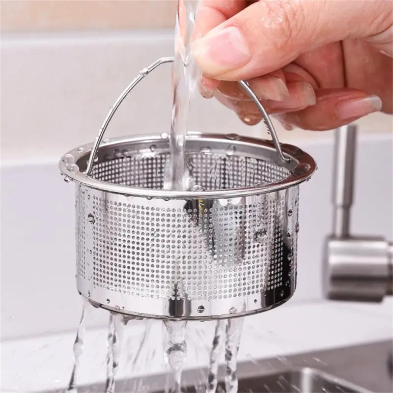 Colador de fregadero de cocina de acero inoxidable 304, tapón de filtro de drenaje para lavabo de agua con orificio denso, cesta con mango, accesorios de drenaje