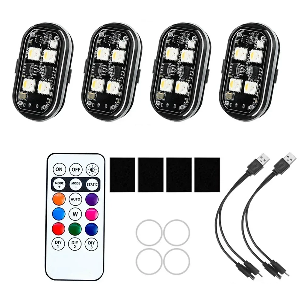 Drahtlose RGB-LED-Blitzlichter, Motorradbeleuchtung, LED-Blitz mit USB-Ladeleuchte, Flugzeug, Flugzeug, Hubschrauber, Warnleuchten
