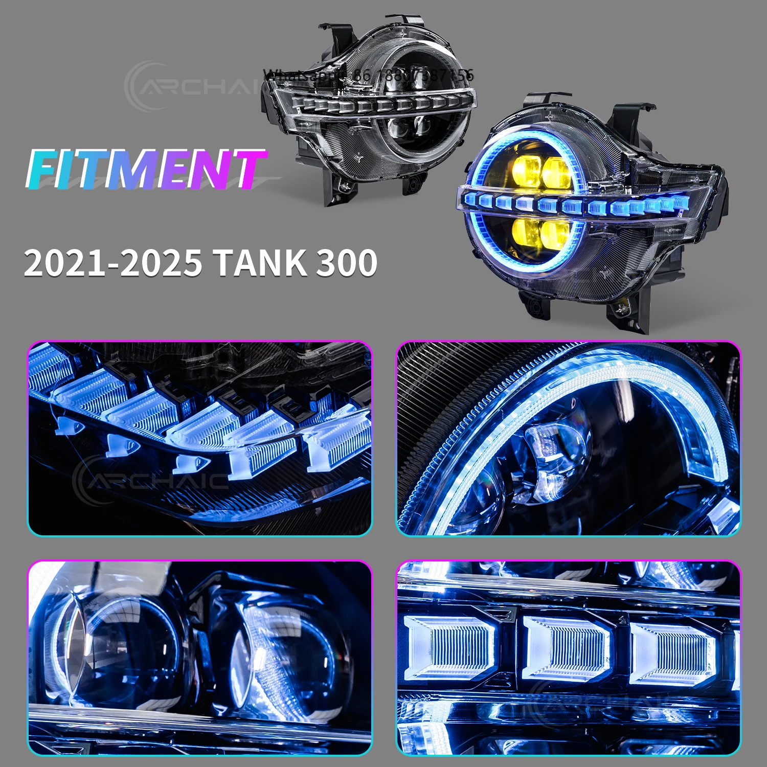 

Upgraded Colorful LED Front Lamp RGB DRL Yellow White Lens Headlights forGWM Tank 300 Headlight 2019-2025 WEY RGB Head Light