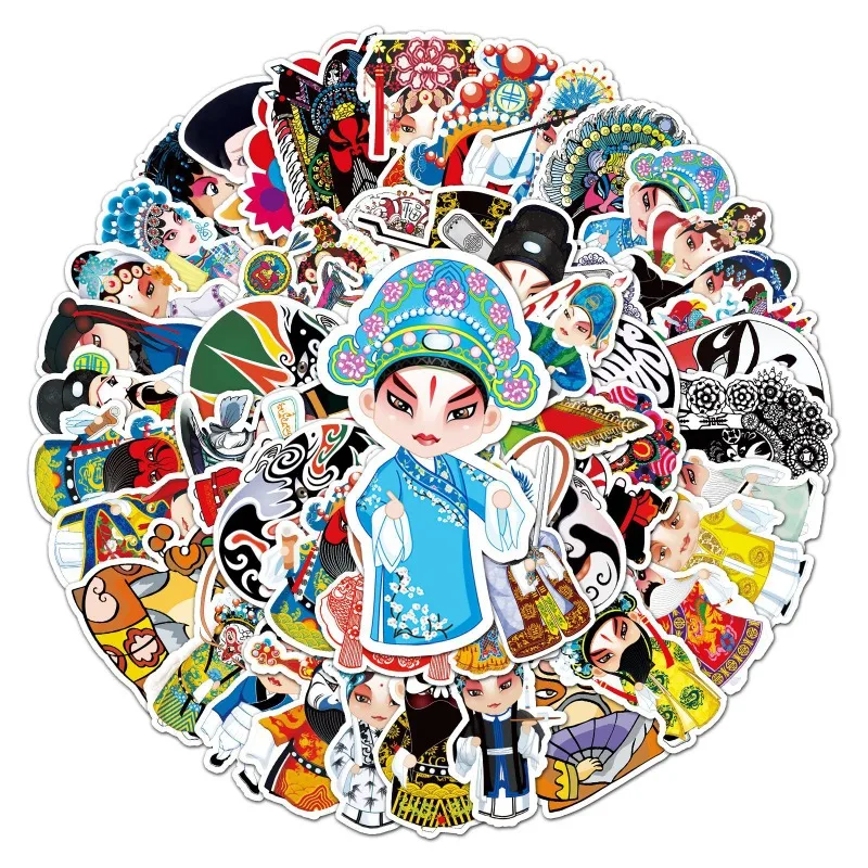 50pcs Beijing Opera Stickers Suitcase Water Cup Stationery Mobile Phone Car Scooter Laptop Refrigerator Decorative Stickers