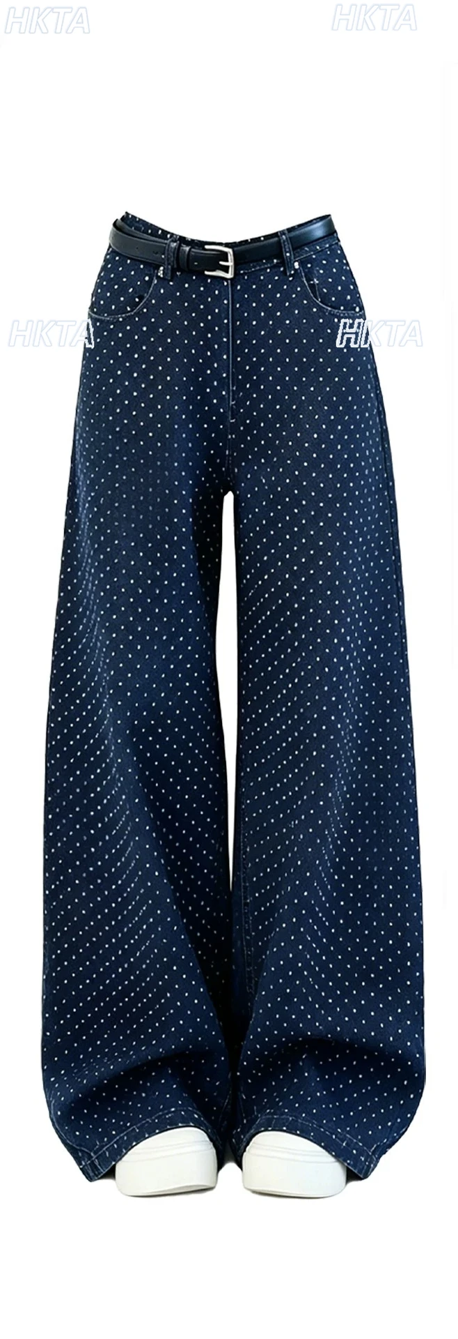 American Retro Pocket Polka Dot Jeans 2026 Spring Summer New Fashion Commuter High Waist Wide Legs Loose Straight Pants Women