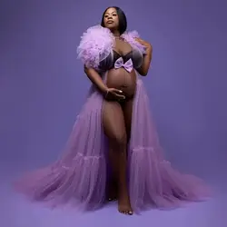 Charming Tulle Robes for Pregnant Woman Photoshoot Lighter Purple Maternity Dresses for Babyshower or Party Custom Made Robe