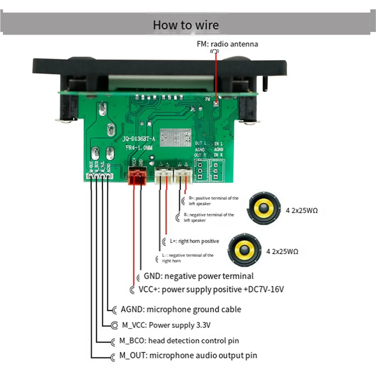 Microphone Interface Bluetooth Mp3 Decoding Board Amplifier Board 2X25W Bluetooth Module Car Audio Accessories