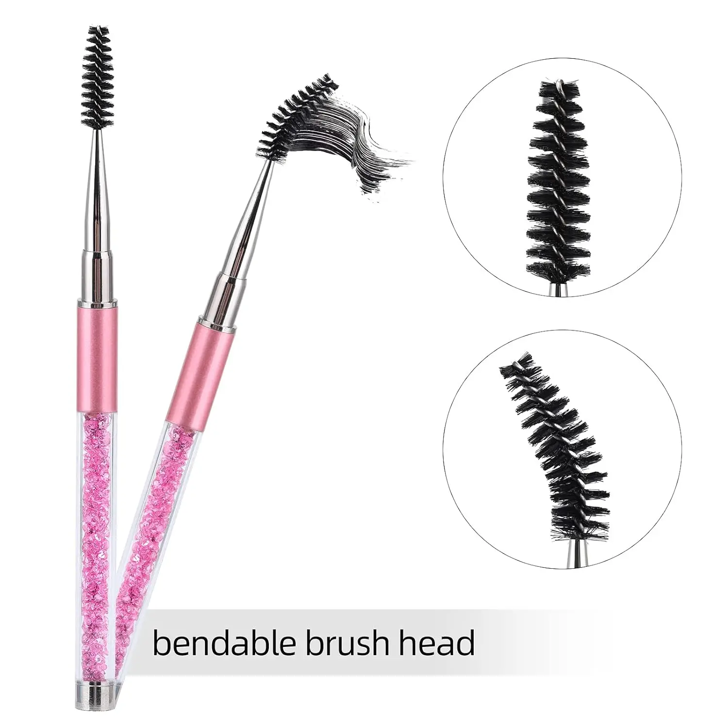 Brosse à cils en cristal de haute qualité, longue vis, recourbe-cils, peigne à sourcils, brosse de maquillage, Mascara, outil cosmétique coloré, 1 pièce