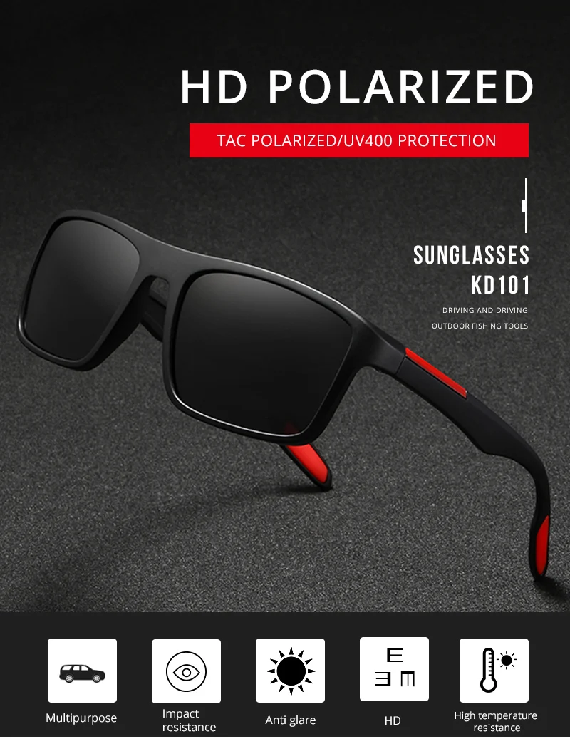 KDEAM Polarisierte, rechteckige Sonnenbrille für Herren, ultraleicht, ideal für den Einsatz im Freien, für lange Tage und verschiedene Lebensstile. – Detail 1