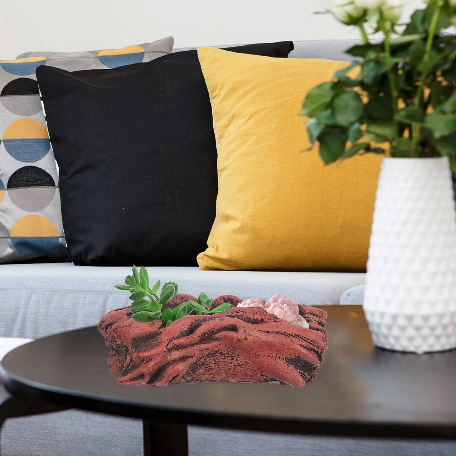 

Cement Succulent Flower Pot Plant Artificial Cactus Container Stump Rural Concrete Driftwood Planter Log Office