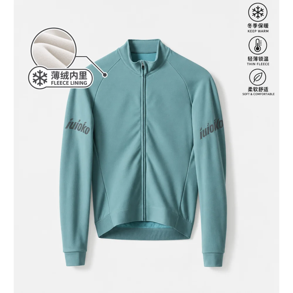 iuioko Cycling Jersey Winter Thermal Fleece Cycling Jersey Men Long Sleeve Hot Warm Soft Brushed Breathable Bicycle Clothing