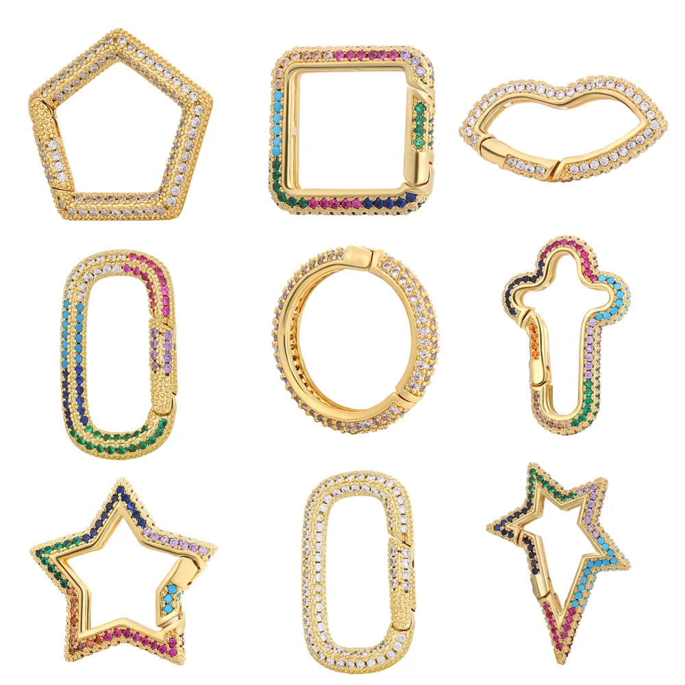 

2021 New Rainbow Cubic Zirconia Press Clasps DIY Necklace Bracelets Findings Accessories Rhinestone Clasp For Jewelry Making