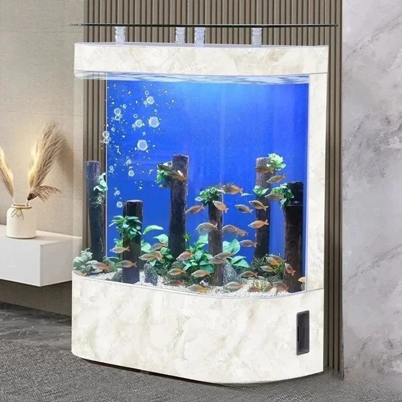 New design large curved living room goldfish aquarium glass wall floor ecological aquarium fish tank