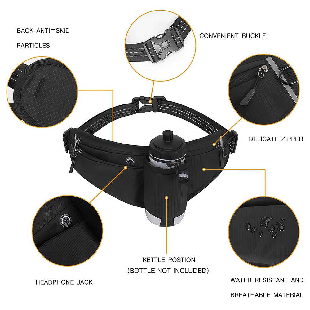 1PCS Fanny Pack with Water Bottle Holder and Reflective Strips Running Belt Hydration Waist Pack for Walking Running Hiking
