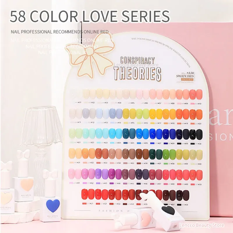 Lencco 58 Colors Gel Nail Polish Sweet Heart Bottle 15ml Gel For Nail Salon With Display Card Soak Off Manicure UV Gel Whole Set