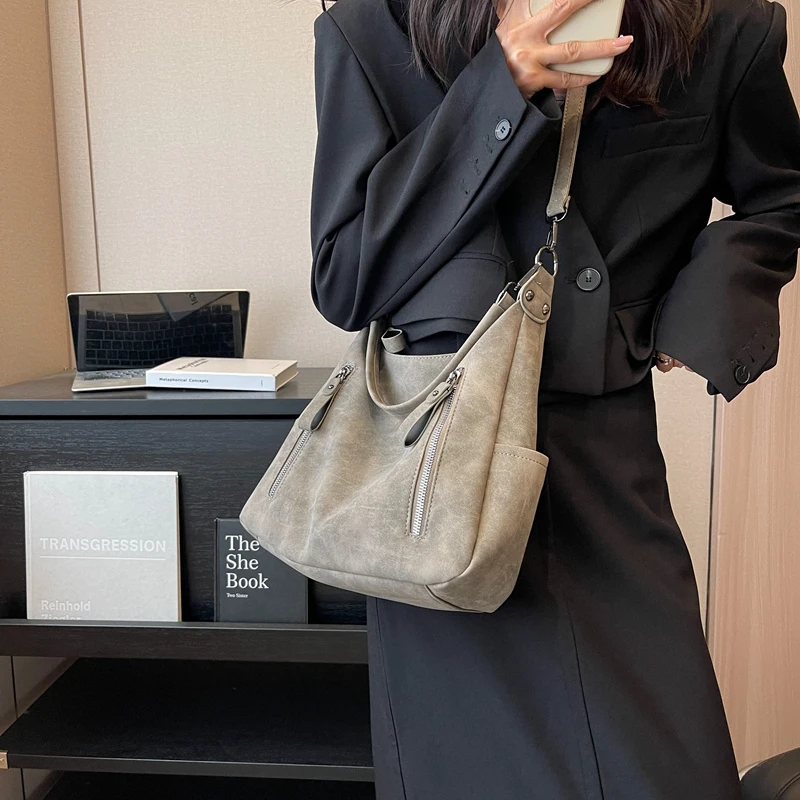 Designer Suede Leather Female Side Bags Retro Shoulder Bag for Women Handbag Casual Ladies Hand Bags Large Capacity Tote Bag Sac