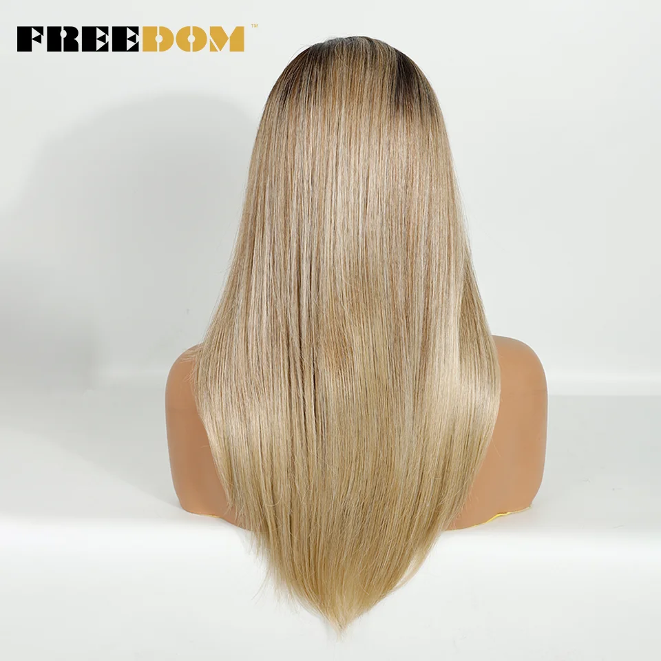 الحرية الاصطناعية الدانتيل الباروكات للنساء 18 بوصة الجانب جزء قبل قطعها مستقيم الطبقات الدانتيل الباروكة أومبير براون شقراء شعر مستعار تأثيري