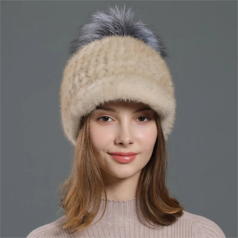 New fur with PEAKED CAP and feathery ball warm ear