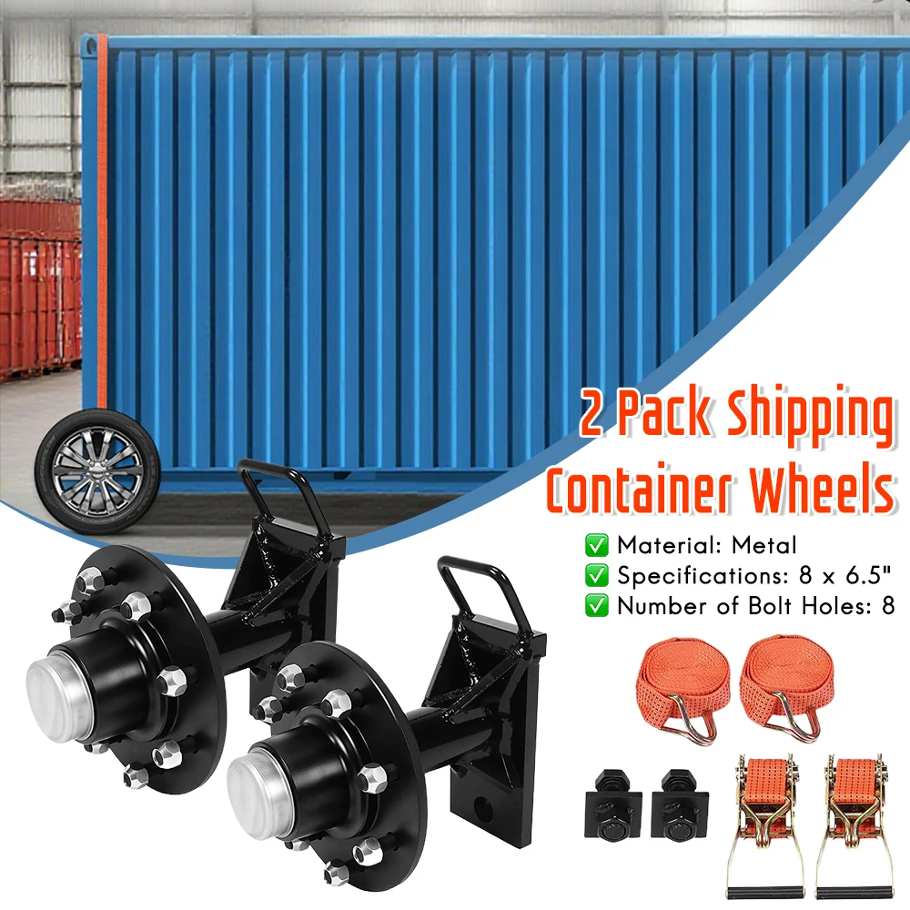 

2 Pack Shipping Container Wheels Kit with Ratchet Strap Tie Down J Hook Heavy Duty Shipping Container Axle Quick Disassembly