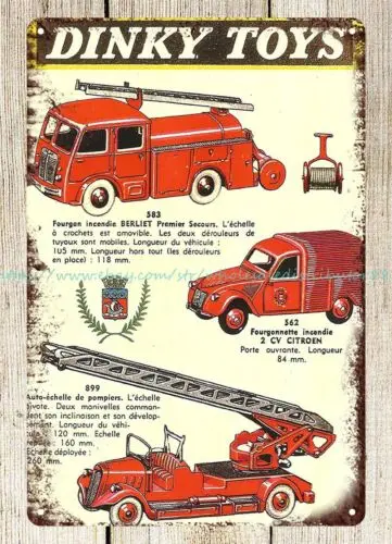 shop kitchen rustic posters 1960s Dinky Toys Fire Engine Truck metal tin sign