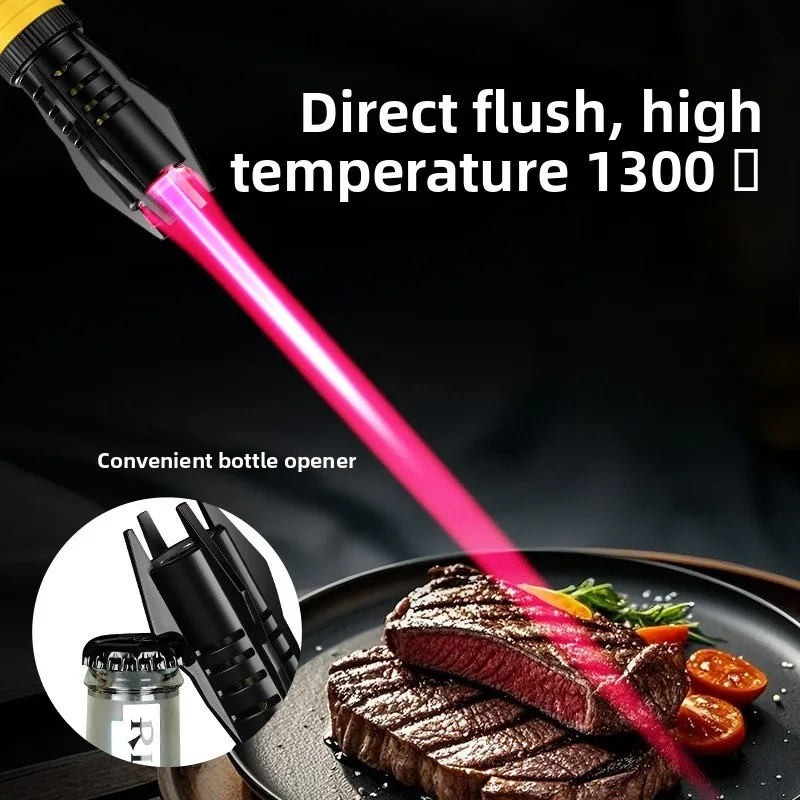 1300°C Red Flame Culinary Torch Lighter with Bottle Opener, High-Temp for Baking BBQ Camping Outdoor