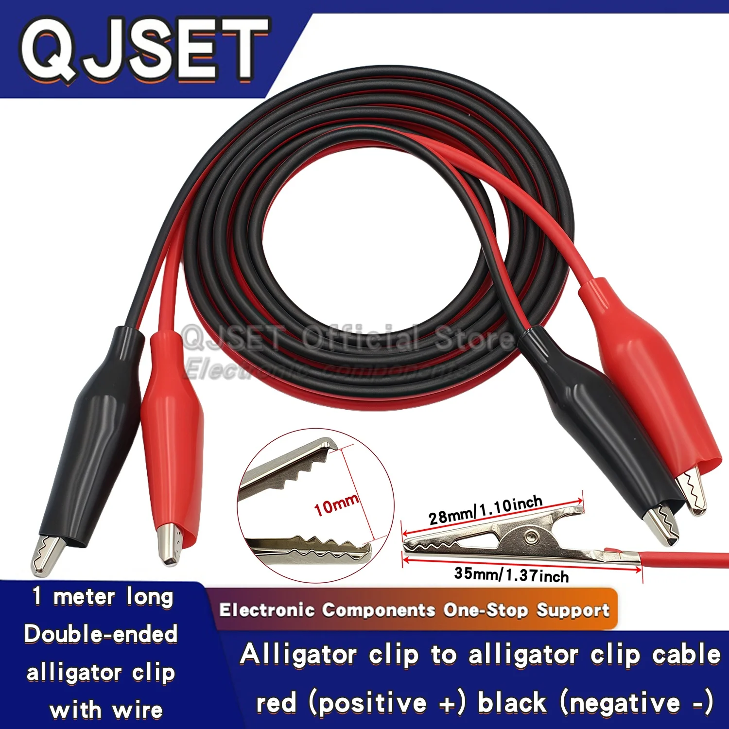 1set 1M Alligator Clip Red/Black Insulated Test Lead Dual-Ended Alligator Clip Jumper Cable Electrical Clamp Power Testing Cable