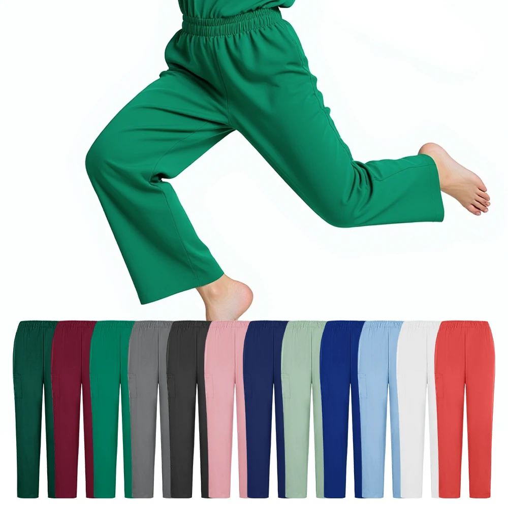 New Nurse Uniform Pants Breathable Women Solid Color Work Pantswith Pocket Doctor Stretch Dental Pet Grooming Scrub Pants