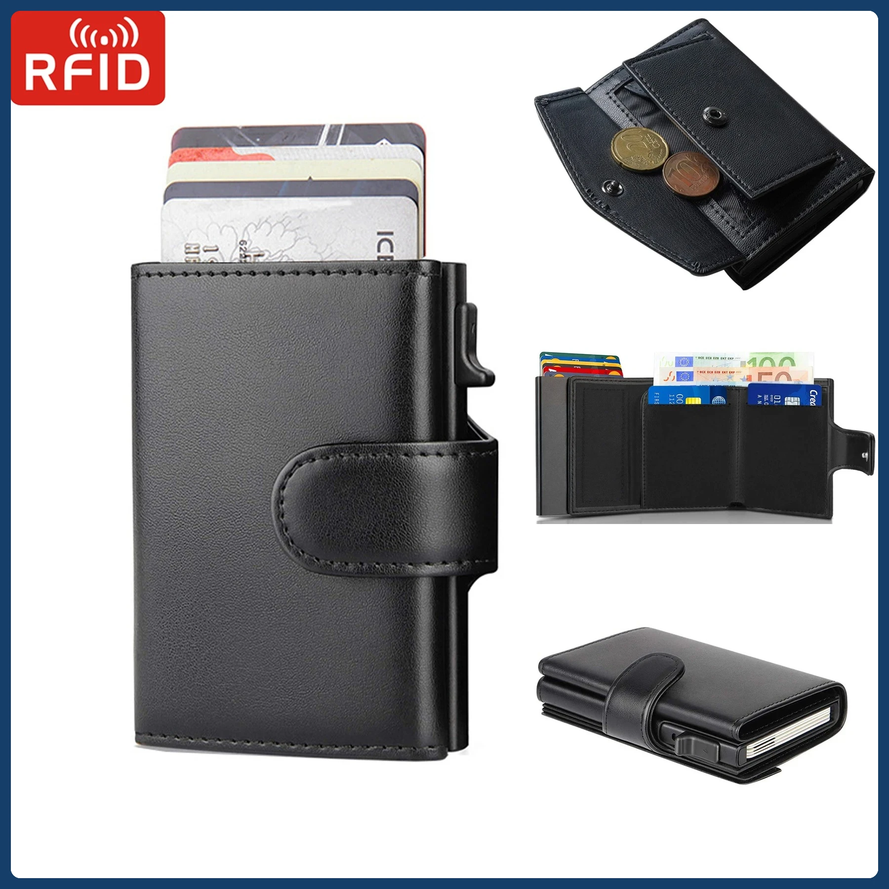 

Мужские кошельки из микрофибры с RFID-защитой, модные картхолдеры, тройные складные кошельки, тонкие кошельки для денег и монет, умные и компактные кошельки-портмоне