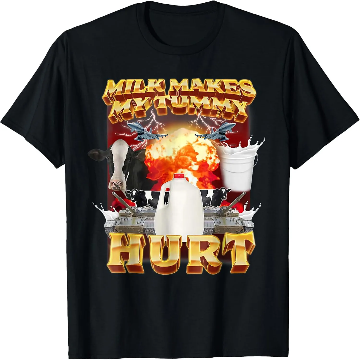 Milk Makes My Tummy Hurt Funny Oddly Specific Dank Meme T-Shirt Fuuny shirt polo shirts for men