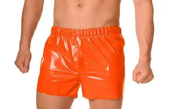 

100% Pure Latex Rubber Orange Slips Boxer Höschen Pants Briefs 0.4MM kurze Hose