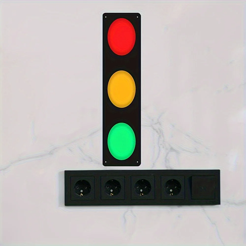 Vintage Traffic Light Wall Decor - Red/Yellow/Green Signal Lights, No Wiring Required, Heavy-Duty Metal Construction Indoor