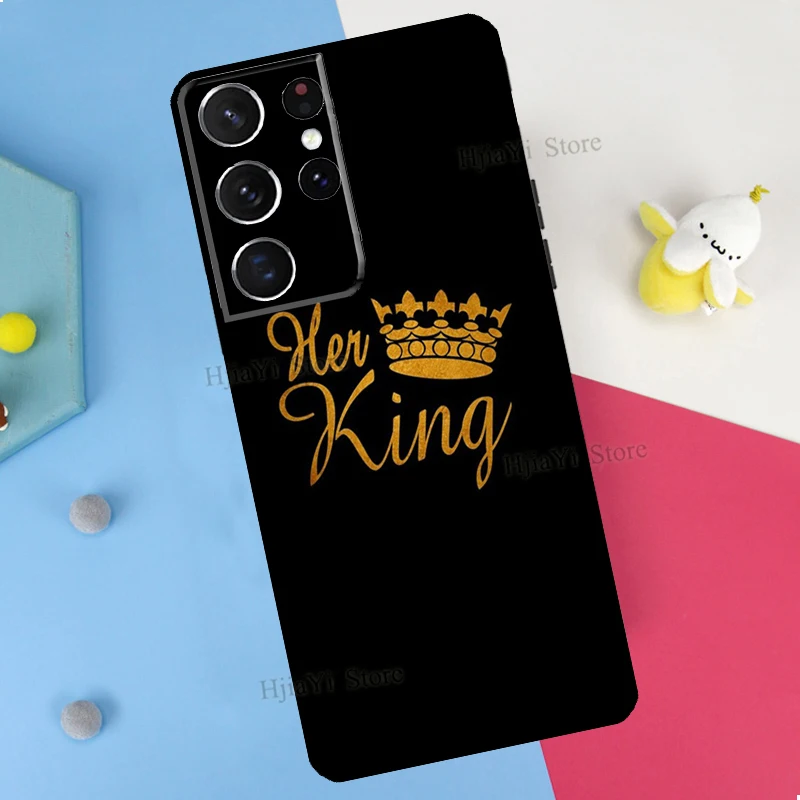 King Queen Couple Lovers Phone Case For Samsung Galaxy S23 S22 Ultra Note 20 10 S8 S9 S10 Plus S20 FE S21 FE Cover