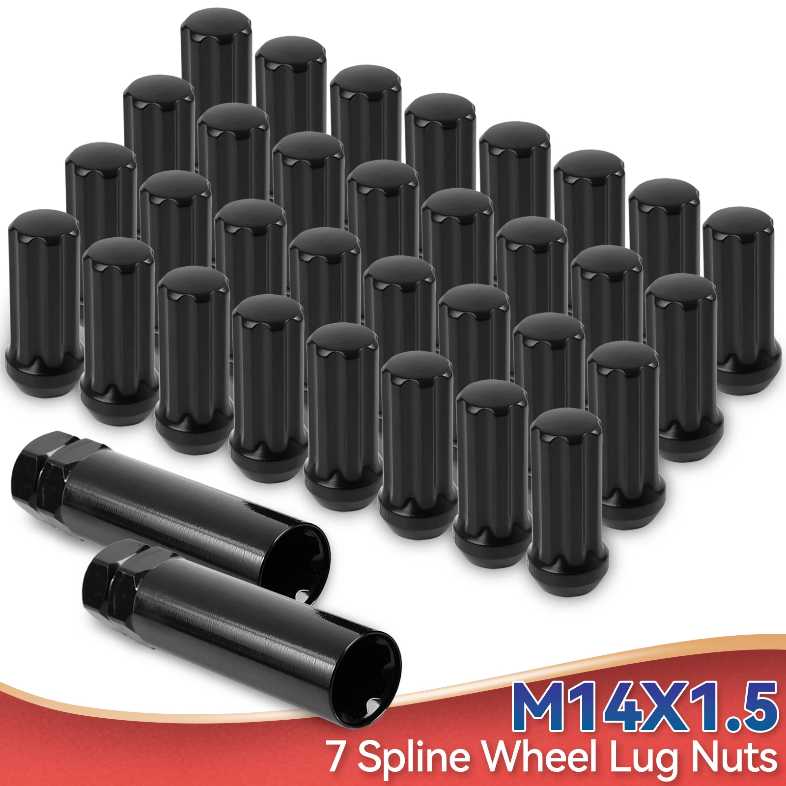 

32x 2" Black M14x1.5 Spline Lug Nut For Chevy Silverado 2500/3500 Ford F250 F350