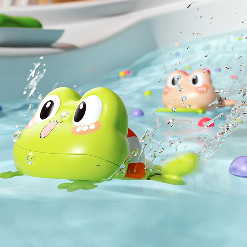 Bath toys, frog shaped bath toy set, 7-piece set of frog swimming, water gun, massage brush, shower bucket, soap, net fishing, b