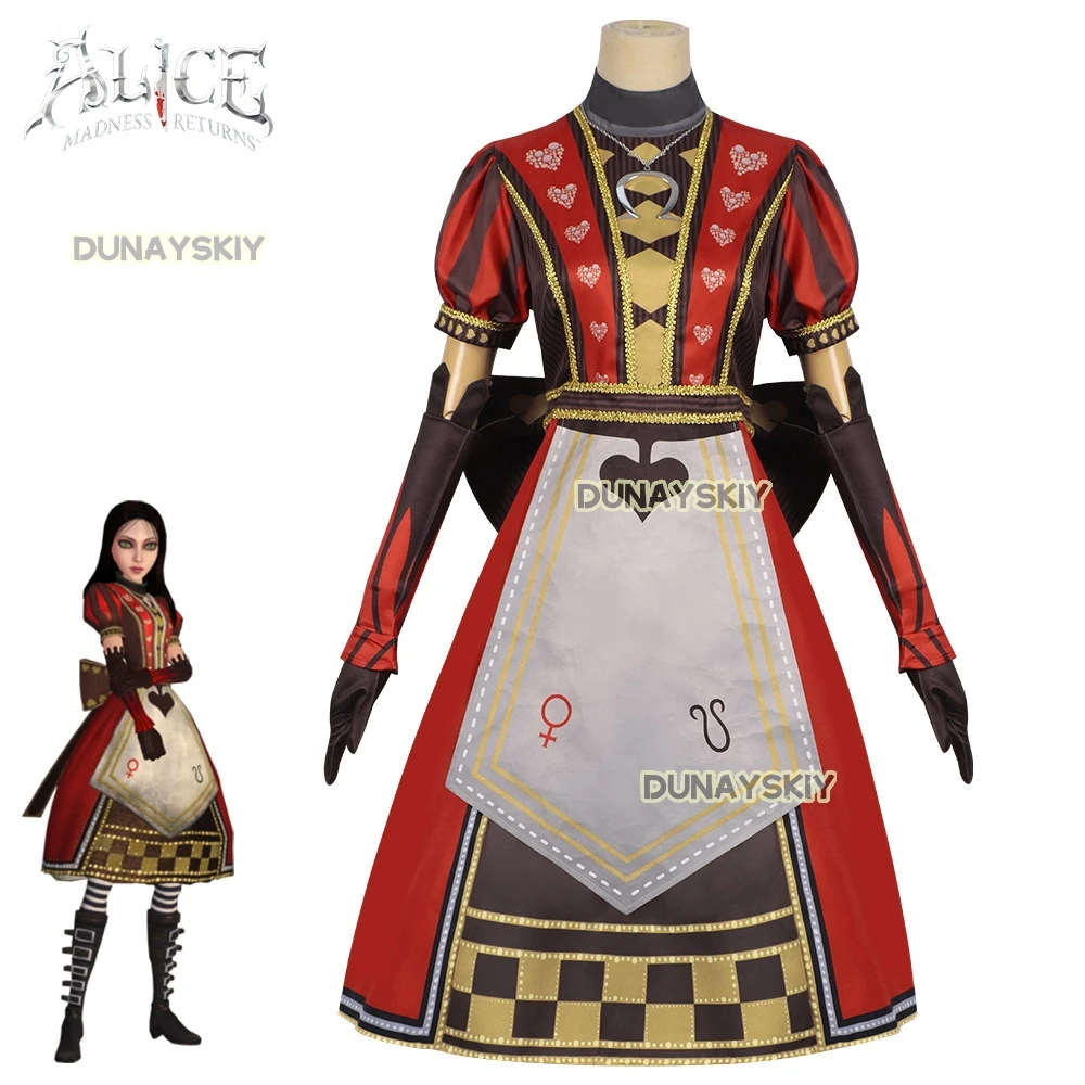 Aliceee Cosplay Costume Game Madness Returns Women Halloween Cute Black Red Role Playing Party Lolita Dress