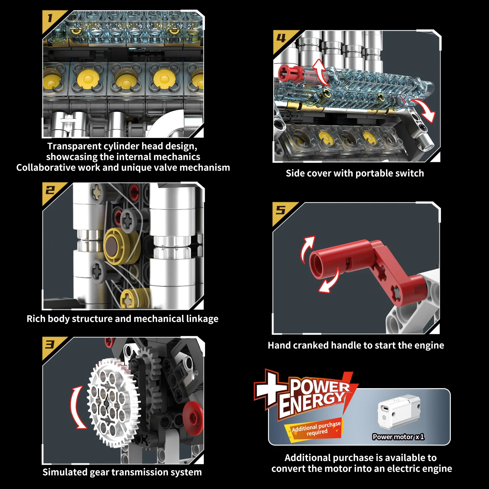 V10 Racing Engine Bricks, Non-Motorized, Generator Not Included, Desktop Decor, STEM Gift for Teens Adults 14+