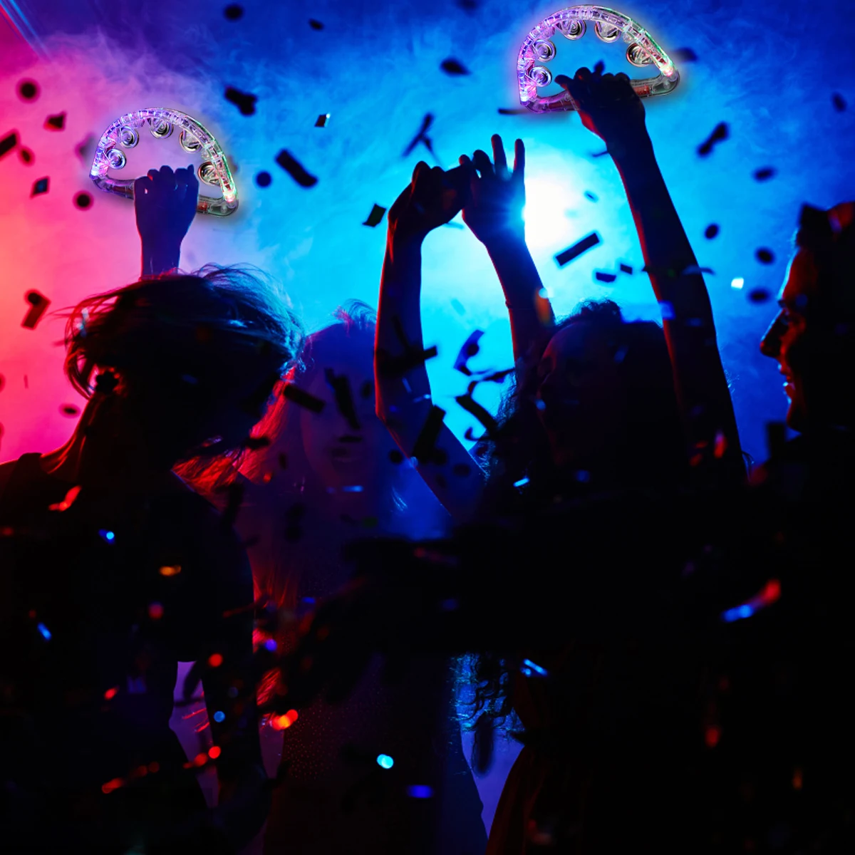 

2 Pcs Flashing Plastic LED Handbell FLash Light Up Tambourine Neon Toy for Cheering Party Bar Dancing Preschool Plaything (White