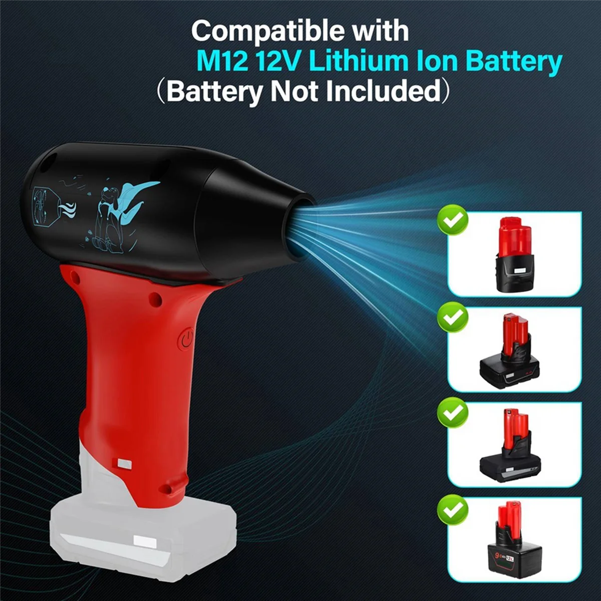 AT08 New Mini Jet Blower Violent Turbo Fan for 12V M12 Battery Portable Jet Fan for Car,Keyboard Cleaning,Air Bed,Hair