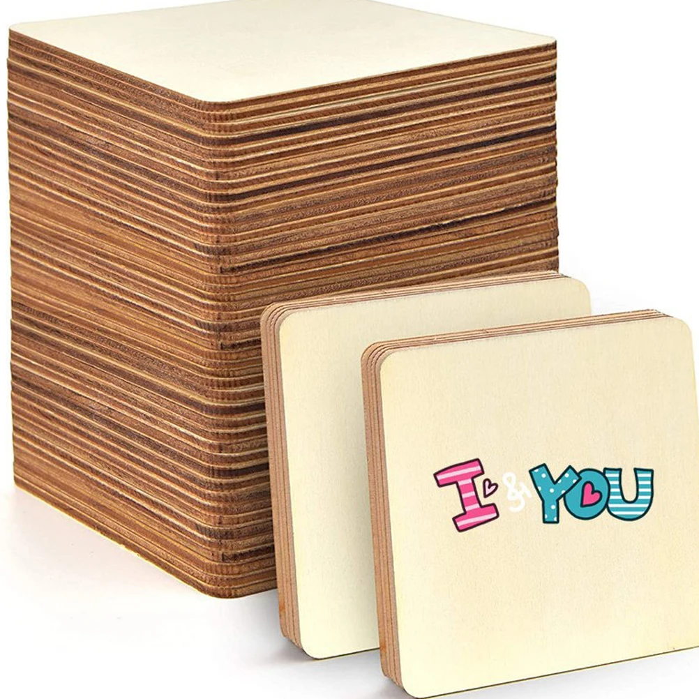 

36 Pcs Wooden Graffiti Board Square Cutout Log Craft Supply Unfinished Cutouts Natural Slices