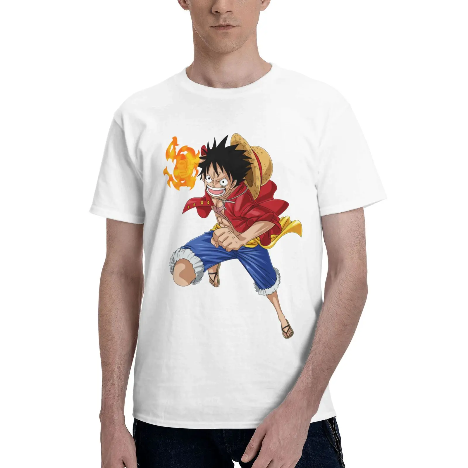 ONE Piece Luffy Cotton Man's T-SHIRT MADE IN US Q Pattern Paint Cosplay Costume Tee Top Trendy Print Short Sleeve Soft Clothes