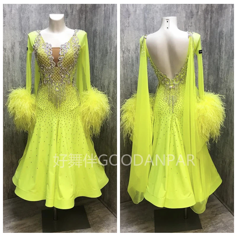 New Ballroom Dance Competition Dresses  Costumes Waltz Dress For Dancing Clothes Dance Wear Dress  Standard Dress Lime color