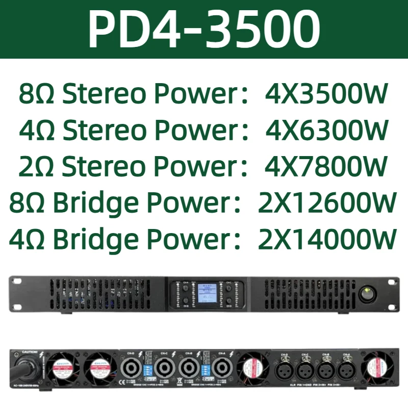 Paulkitson SiC Amplifier PD43500 4 Channel Subwoofer Sound Amplifier 2ohm 4X7800W 1U Professional Class D Audio Power Amplifier