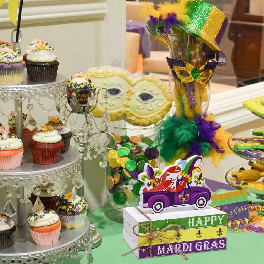 4 قطعة ماردي غرا شاحنة خشبية الجدول المركزية زينة كرنفال طبقات صينية ديكور الحفلات لرف المنزل