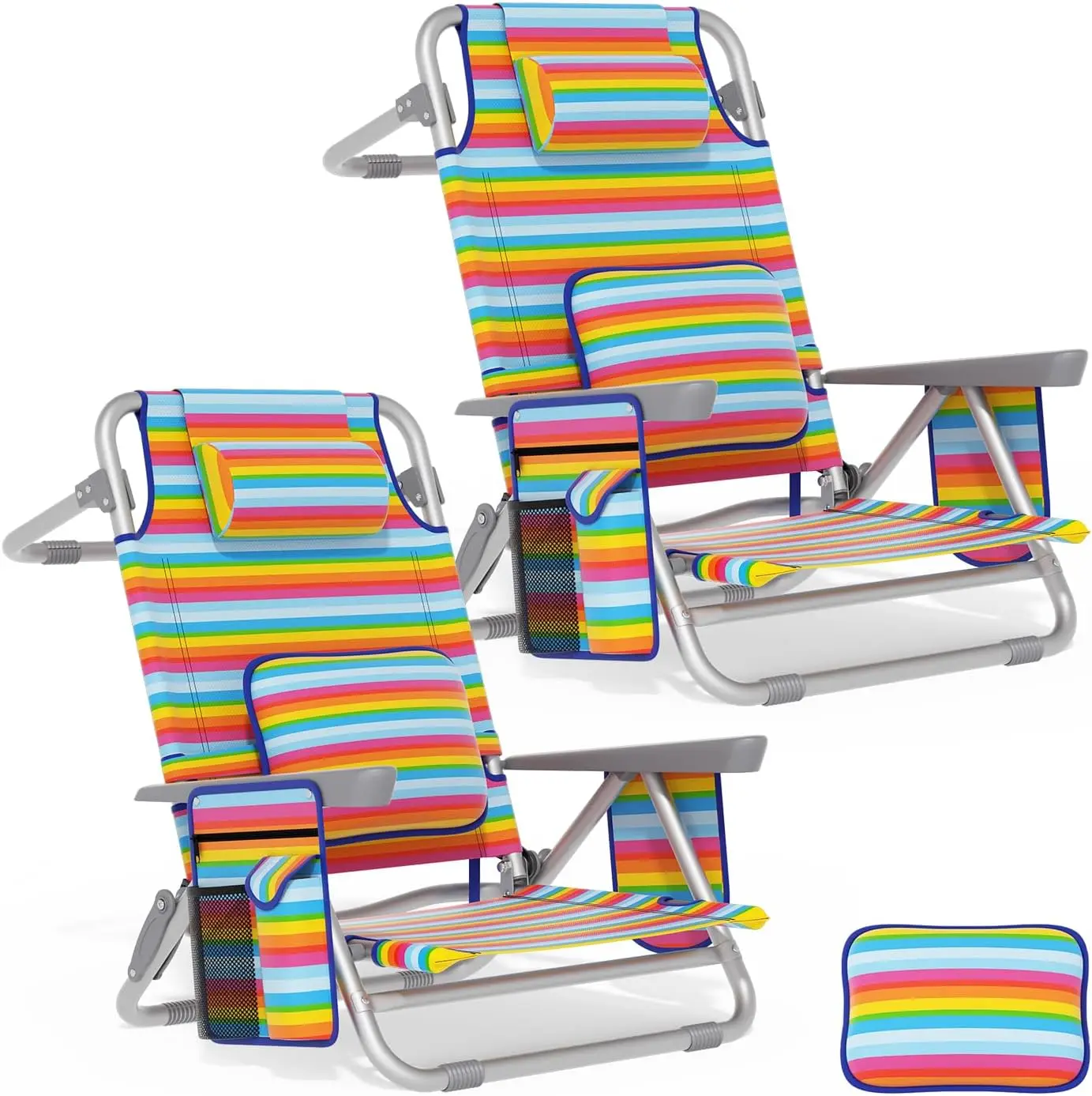 Folding Low Beach Chairs 2 Pack Lumbar Pillow Adults Kids