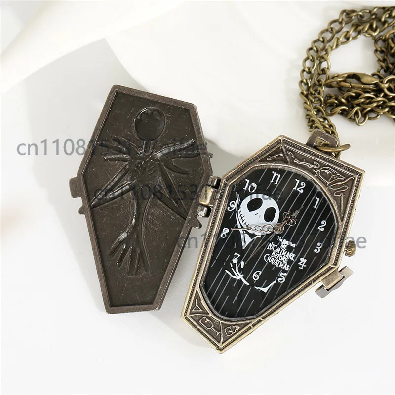Bronze Steampunk Quartz Analog Pocket Watch Coffin Skull Design Christmas Gifts