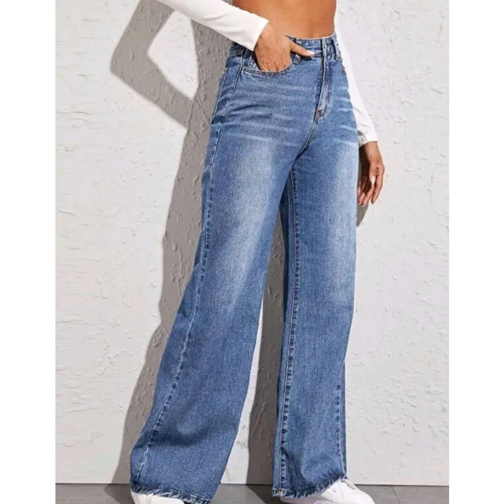 

2025 Women's Jeans Fashion Wash Cat Whisker Monkey Craft Loose High Waist Wide Leg Women Jeans Straight Women Pants Streetwear