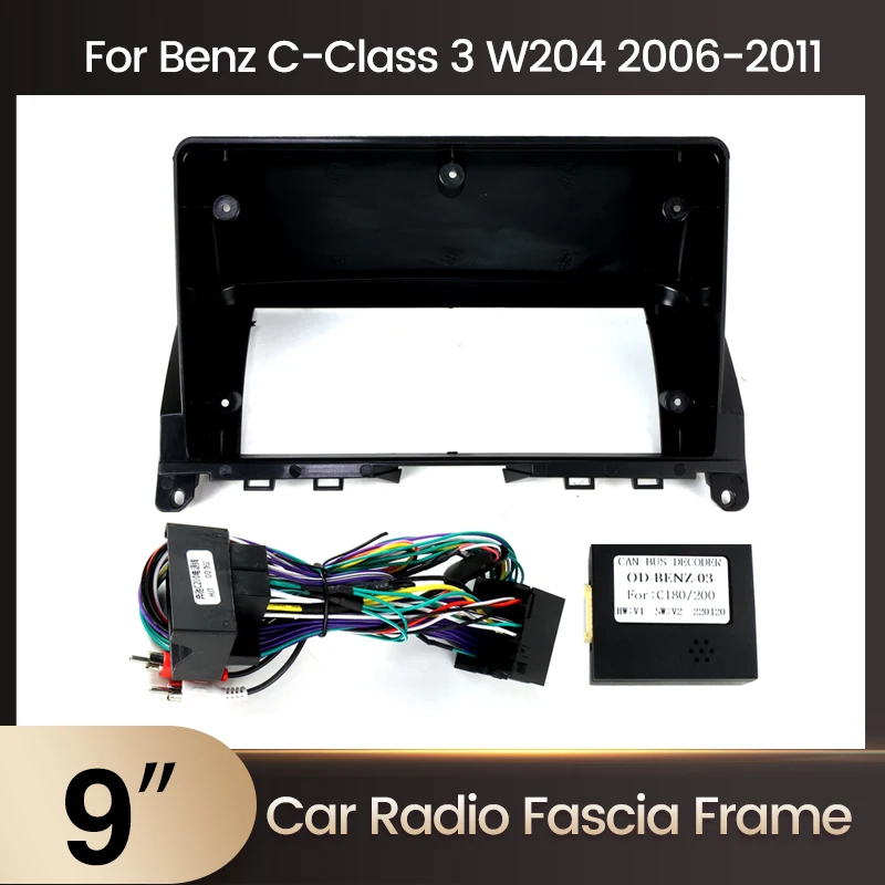 

9inch For Benz C-Class 3 W204 2006-2011 Car Multimedia Radio Plastic Frame Power Cable Kit Harness All-in-One Set Adapter Canbus