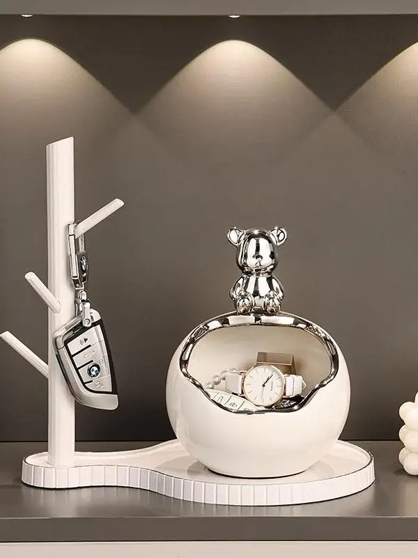 

Ele Entrance lway Key Holder Storage Organizer Light Luxury High End oe Cabinet Living Room Violent Bear Decorations