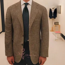 Men's Houndstooth Camel Jacket Leisure Business Blazer Regular Fit for Wedding Dinner Birthday Family Party, Custom Tuxedo