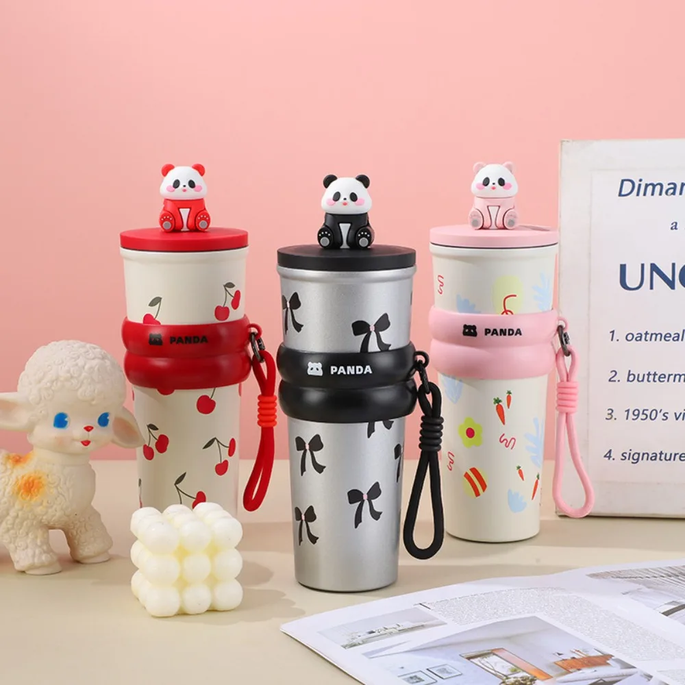 

Cute 316 Stainless Steel Panda Thermos Cup Large Capacity Fall-proof Car Coffee Mug with Straw 700ml Insulated Mug Sport